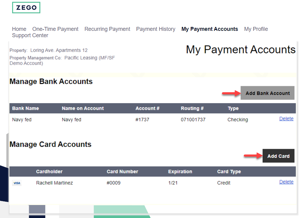 How do I add a payment method to my Zego account?